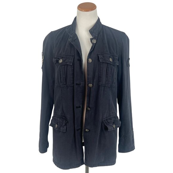 Urban Outfitters Washed Black Patched & Pockets Button Front Military Jacket - Picture 4 of 13